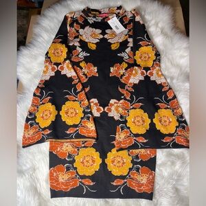 Flying Tomato Knit below knee Dress with Orange and Yellow Accents NWT